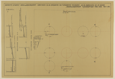 217526 Opmeting van de fundamenten die bij verbouwingswerkzaamheden van het warenhuis van Vroom & Dreesmann aan de ...